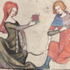 Женский и мужской костюмы. Бодлианская библиотека, Роман об Александре (Alexander romance), середина 14 в.