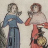 Женский и мужской костюмы. Бодлианская библиотека, Роман об Александре (Alexander romance), середина 14 в.