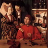Богатая средневековая одежда. Художник Петрус Кристус. Святой Элигий в своей мастерской, Нидерланды, 1449 г.